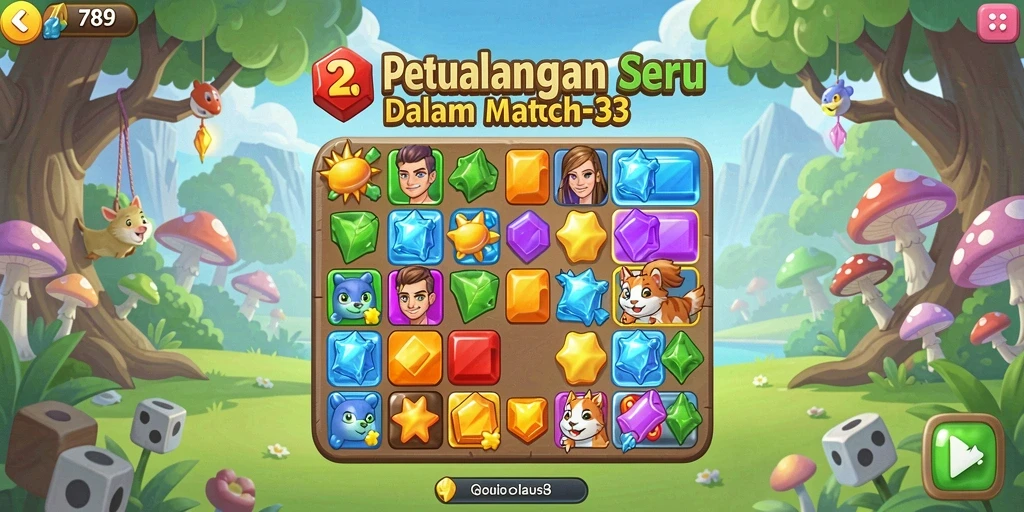 Screenshot utama C789 menunjukkan gameplay Match-3 yang seru dan penuh warna.