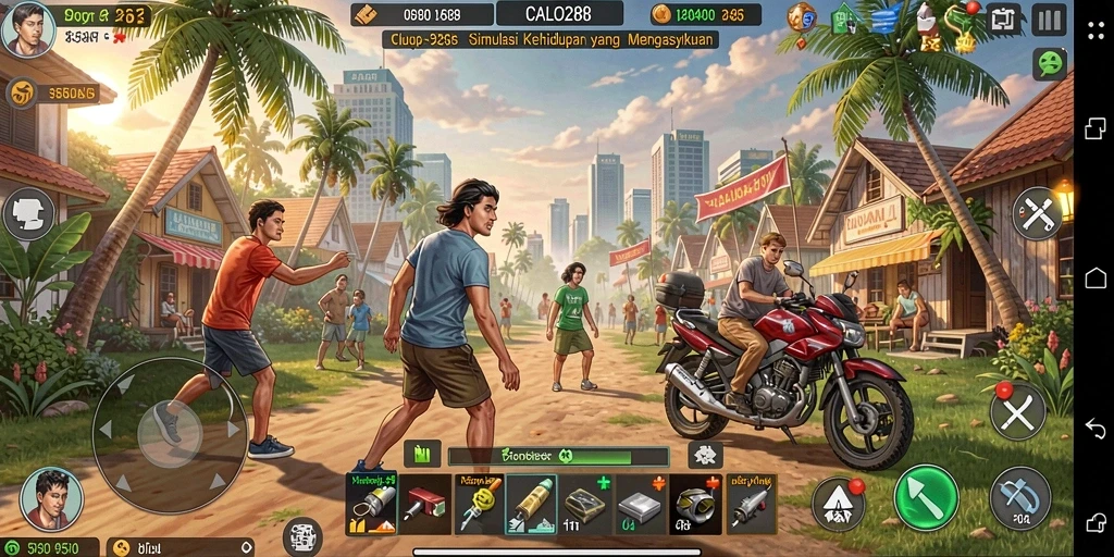 Tampilan gameplay <strong>CALO288</strong> yang menampilkan kehidupan virtual yang kaya dan interaktif.