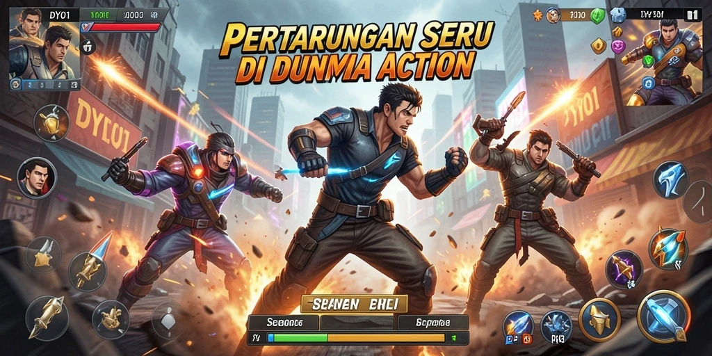 Tangkapan layar seru dari gameplay DY01 dengan aksi penuh adrenalin.