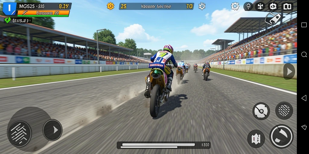 Screenshot gameplay MG525 menampilkan aksi balap mendebarkan.