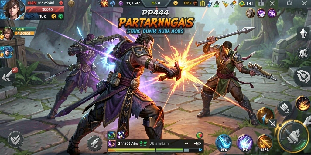 Tampilan seru dari gameplay MOBA di PP444 dengan pertarungan yang mendebarkan.