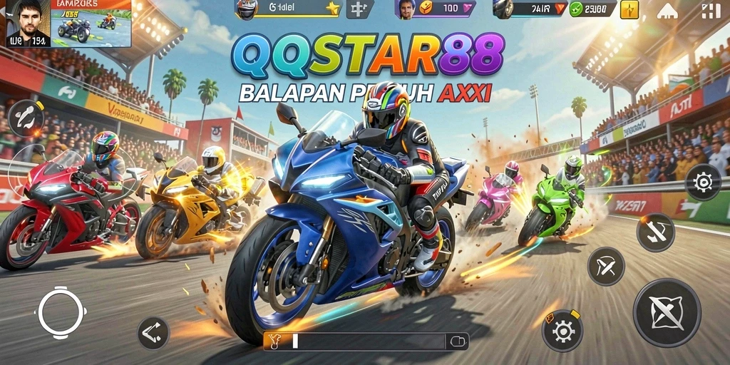 Tangkapan layar dari gameplay seru QQSTAR88 saat balapan motor.