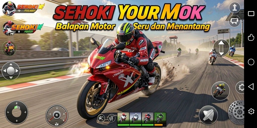 Screenshot gameplay SEHOKI menampilkan aksi balapan motor yang mendebarkan.
