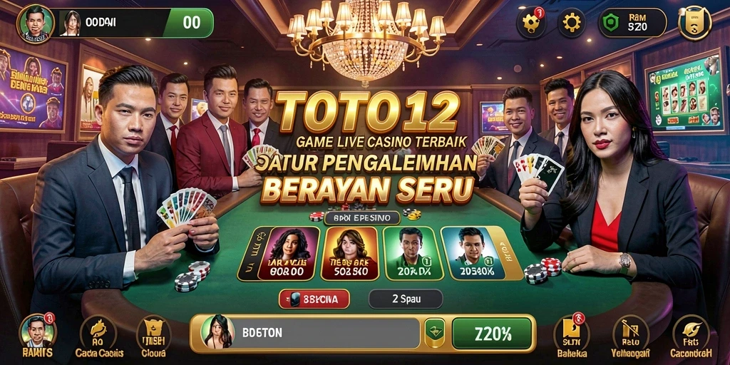 Screenshot TOTO12 menampilkan dealer langsung dalam permainan Live Casino yang mengasyikkan.