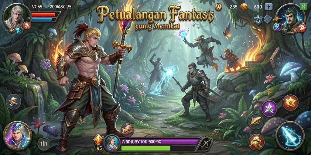 Tampilan utama gameplay VC55 dengan pertempuran seru RPG.