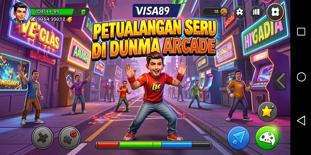 Tangkapan layar utama <strong>VISA89</strong> memperlihatkan aksi gameplay yang mendebarkan dalam suasana arcade.