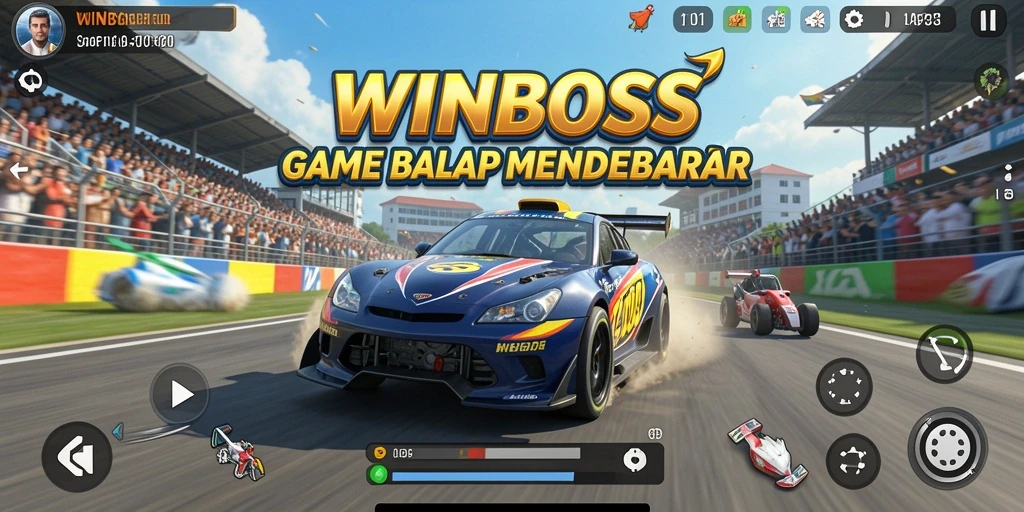 Gameplay balap intens di WINBOSS, menunjukkan aksi kecepatan tinggi.