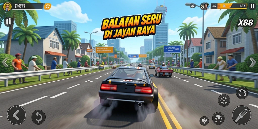 Gameplay balapan seru di X88 dengan mobil cepat dan trek menarik.